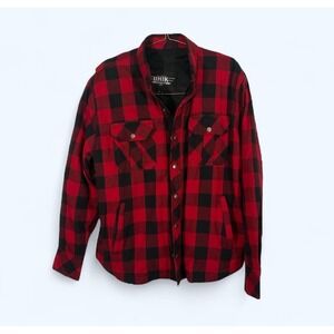 UNIK Riding Gear Plaid Mens Size LARGE Black & Red Armored Over Shirt Jacket‎